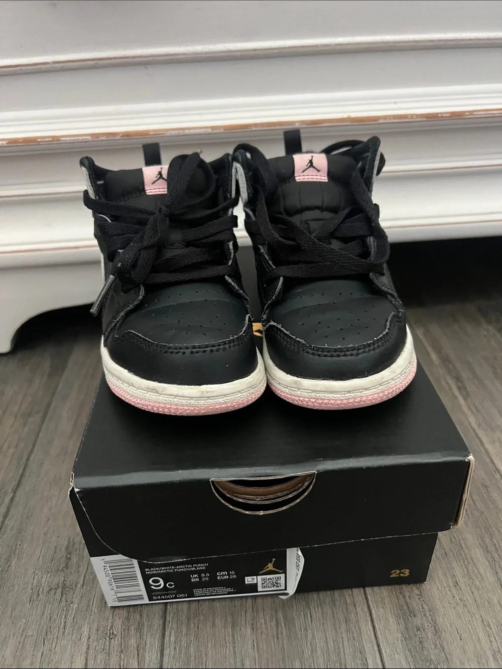 Jordan Kids Black and Pink High-Top Sneakers
